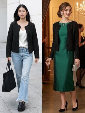 RARE! Vintage Linda Allard Ellen Tracy black beaded cardigan